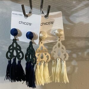 Chico's Navy and Cream Tassel Earrings